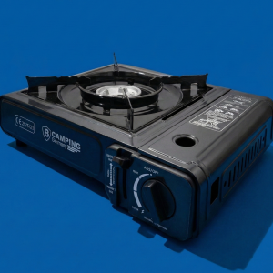 Hornillo de gas portátil negro con funda, sistema de seguridad y auto encendido